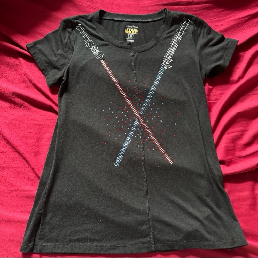 Star Wars Black Tee with rhinestone Lightsaber Design